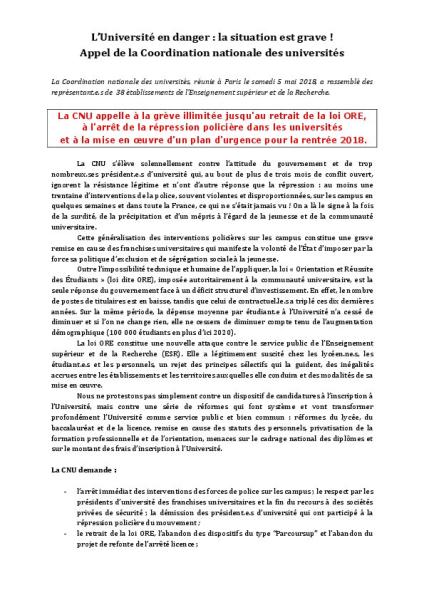 Appel de la Coordination nationale des universités Appel de la Coordination nationale des universités