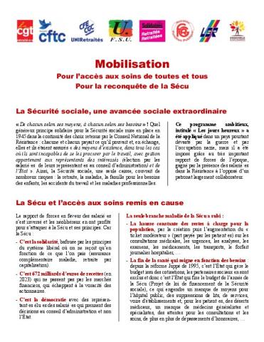 Mobilisation du 20 mars 2025 pour la santé et la reconquête de la sécu