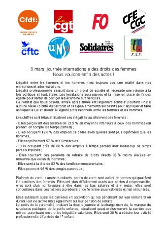 8 mars, journée internationale des droits des femmes - Nous voulons enfin des actes ! - Communiqué interfédéral du 18 février 2025 