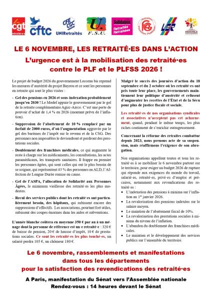 Le droit à la retraite est attaqué de tous côtés, par les réformes — la dernière est seulement « suspendue » — et par les mesures pérennes abaissant le montant des pensions (par exemple suppression de l'abattement fiscal et hausses de la CSG). Ce droit est aussi mis à mal de façon indirecte par divers moyens : gel du point d'indice, affaiblissement des services publics, coût et difficulté de l'accès aux soins, sous-indexation des pensions relativement à l'inflation, pour ne citer que ceux-là. Dans les proje