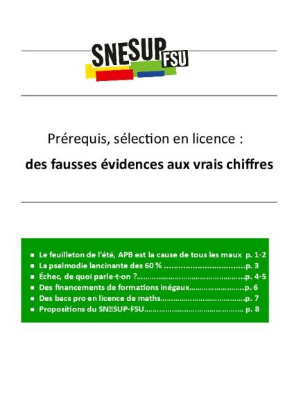 Prérequis, sélection en licence :  des fausses évidences aux vrais chiffres