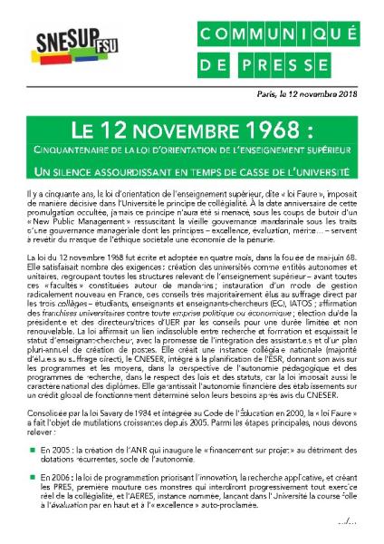 LE 12 NOVEMBRE 1968 : CINQUANTENAIRE DE LA LOI D’ORIENTATION DE L’ENSEIGNEMENT SUPÉRIEUR 