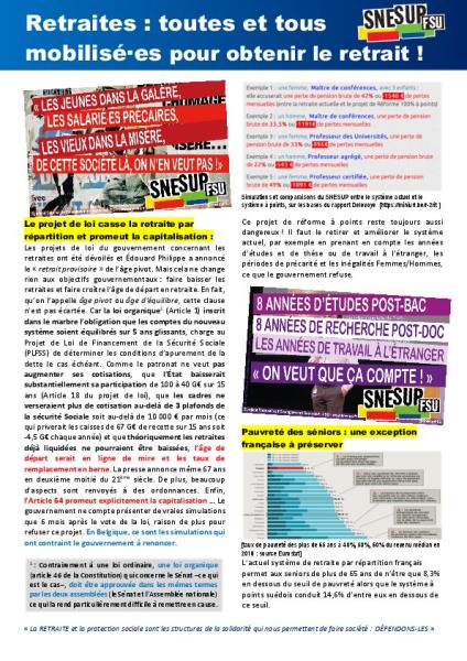 Tract SNESUP-FSU contre la réforme des Retraites à points - Janvier 2020