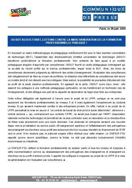 Du BUT au Doctorat, luttons contre la marchandisation de la formation professionnelle publique ! - CP du SNESUP-FSU du 29 juin