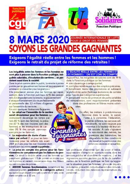 8 MARS 2020, SOYONS LES GRANDES GAGNANTES ! - Consultez notre appel et téléchargez nos tracts et affiches