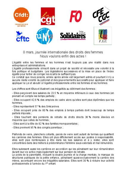 8 mars, journée internationale des droits des femmes - Nous voulons enfin des actes ! - Communiqué interfédéral du 18 février 2025 