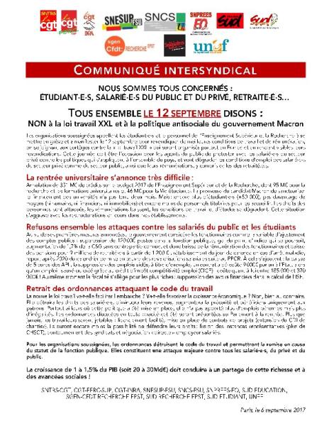 APPEL INTERSYNDICAL A LA MOBILISATION DU 12 SEPTEMBRE