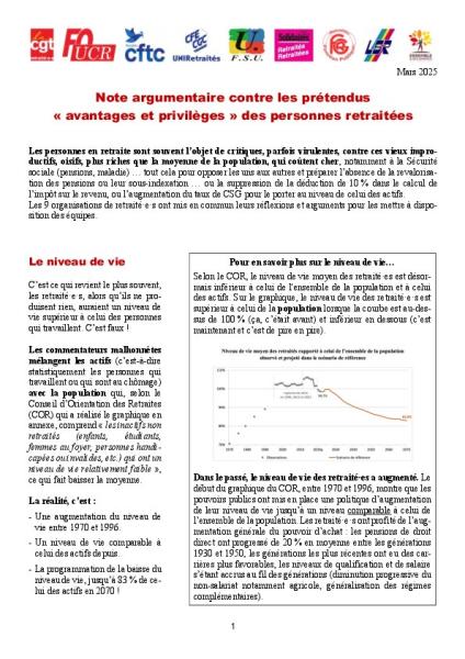 Note argumentaire contre les prétendus « avantages et privilèges » des personnes retraitées