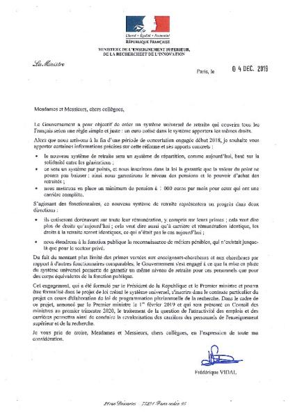 Courrier Frédérique Vidal et commentaires