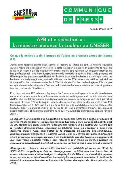 APB et « sélection » :  la ministre annonce la couleur au CNESER