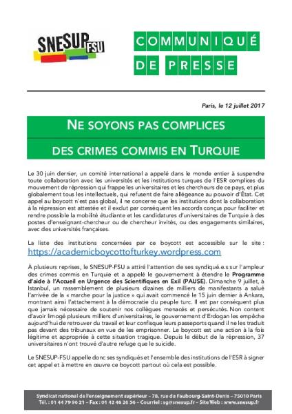 Ne soyons pas complices des crimes commis en Turquie