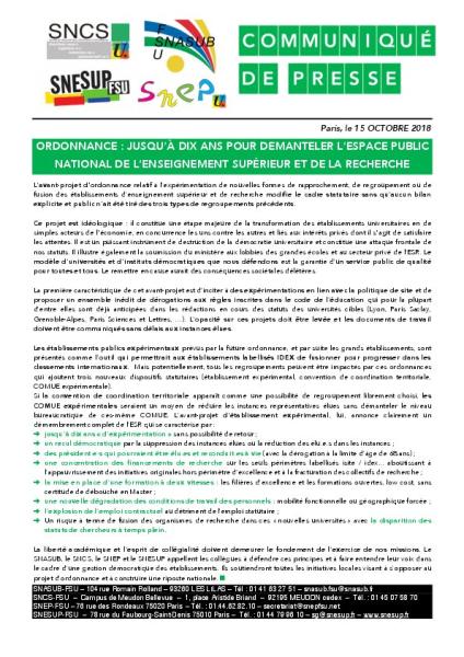 ORDONNANCE : JUSQU’À DIX ANS POUR DÉMANTELER L’ESPACE PUBLIC NATIONAL DE L’ENSEIGNEMENT SUPÉRIEUR ET DE LA RECHERCHE ORDONNANCE : JUSQU’À DIX ANS POUR DÉMANTELER L’ESPACE PUBLIC NATIONAL DE L’ENSEIGNEMENT SUPÉRIEUR ET DE LA RECHERCHE