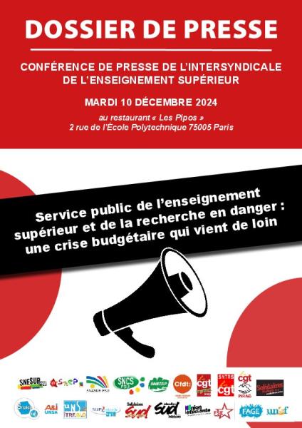 Dossier de presse - Conférence de presse de l'intersyndicale de l'ESR du 10 décembre 2024