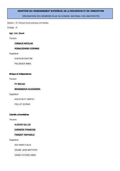 Liste des élu·es CNU Collège A et collège B Liste des élu·es CNU Collège A et collège B