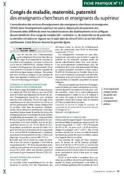 Fiche pratique n° 17 – Congés de maladie, maternité, paternité des enseignants-chercheurs et enseignants du supérieur