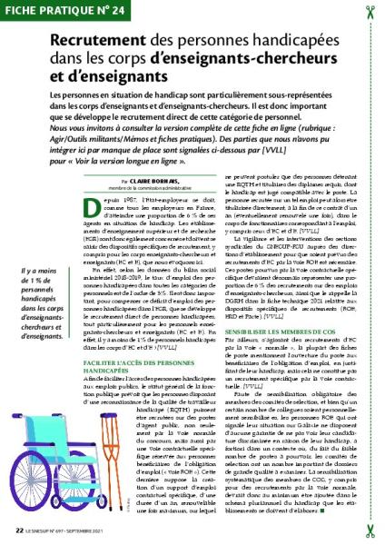 Fiche pratique n°24 – Recrutement des personnes handicapées dans les corps d’enseignants-chercheurs et d’enseignants