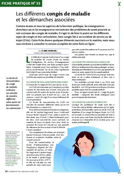 Fiche pratique n° 33 – Les différents congés de maladie et les démarches associées