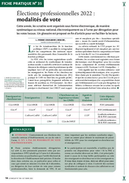 Fiche pratique n° 35 – Élections professionnelles 2022 : modalités de vote