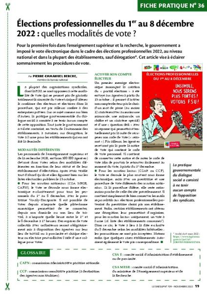 Fiche pratique n° 36 – Élections professionnelles du 1er au 8 décembre 2022 : quelles modalités de vote ?