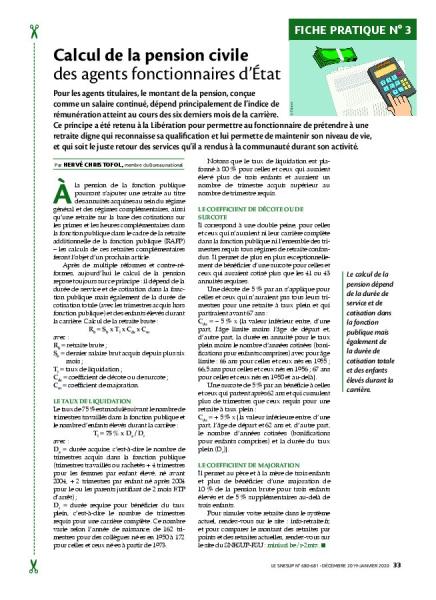 Fiche pratique n° 3 – Calcul de la pension civile des agents fonctionnaires d’État