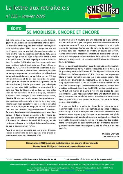 La Lettre aux retraité.e.s n° 123 - Janvier 2020 La Lettre aux retraité.e.s n° 123 - Janvier 2020