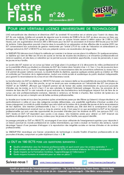 Pour une véritable licence universitaire de technologie - LETTRE FLASH 26