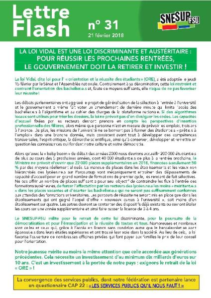 LA LOI VIDAL EST UNE LOI DISCRIMINANTE ET AUSTÉRITAIRE... - Lettre flash 31