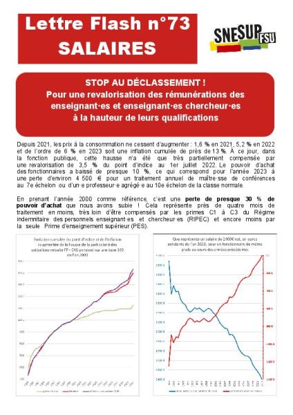 STOP AU DÉCLASSEMENT ! Pour une revalorisation des rémunérations des  enseignant·es et enseignant·es chercheur·es  à la hauteur de leurs qualifications  - Lettre Flash n°73 du 8 juin 2023 STOP AU DÉCLASSEMENT ! Pour une revalorisation des rémunérations des  enseignant·es et enseignant·es chercheur·es  à la hauteur de leurs qualifications  - Lettre Flash n°73 du 8 juin 2023