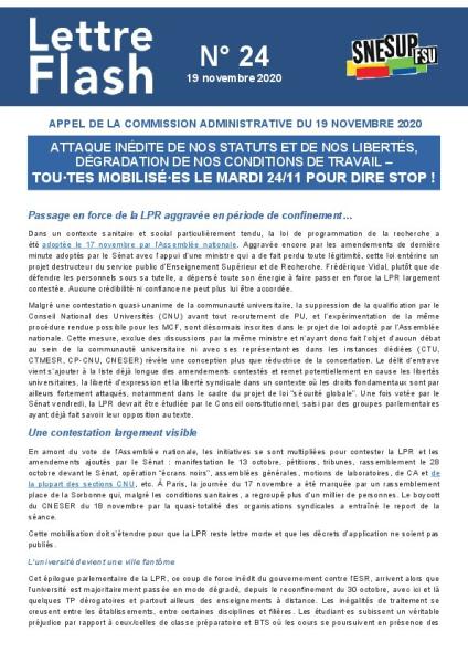 Tous et toutes mobilisé-es le 24/11 pour dire STOP - Lettre flash N°24 - Appel de la CA du 19 novembre 2020