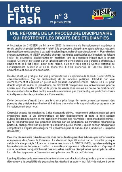 Une réforme de la procédure disciplinaire qui restreint les droits des étudiant-es - Lettre flash n° 3 du 21 janvier 2020