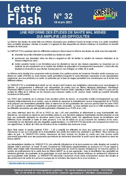 Une réforme des études de santé mal menée qui amplifie les difficultés - Lettre flash n°32 du 18 mars 2021