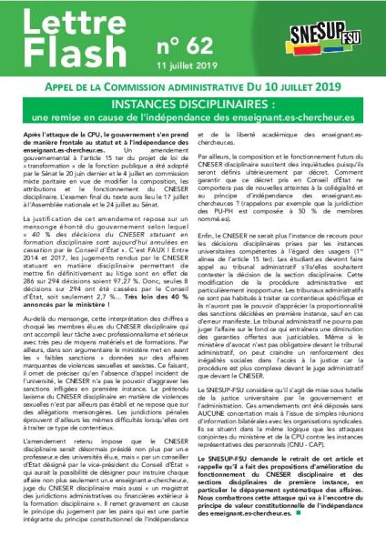 Instances disciplinaires : une remise en cause de l'indépendance des enseignant.es-chercheur.es - Lettre flash N° 62