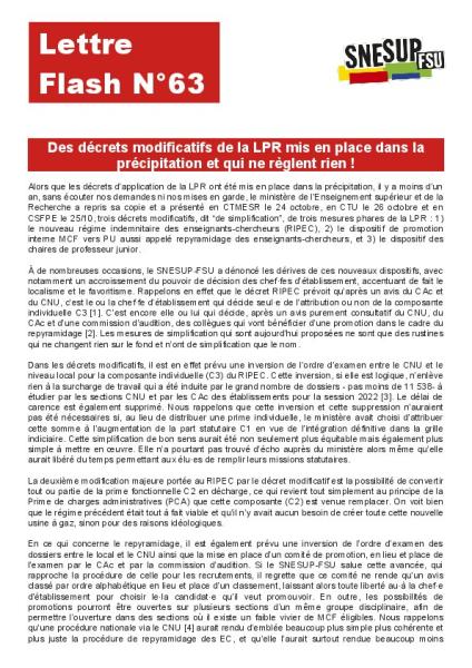 Des décrets modificatifs de la LPR mis en place dans la précipitation et qui ne règlent rien ! - Lettre flash n°63 du 26 octobre 2022 