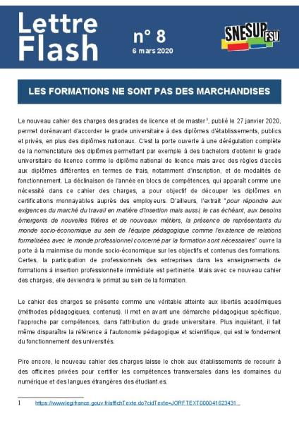 Les formations ne sont pas des marchandises ! - Lettre flash n° 8 du 6 mars 2020