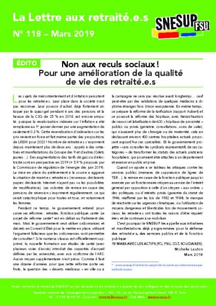La Lettre aux retraité.e.s n° 118 - Mars 2019 La Lettre aux retraité.e.s n° 118 - Mars 2019