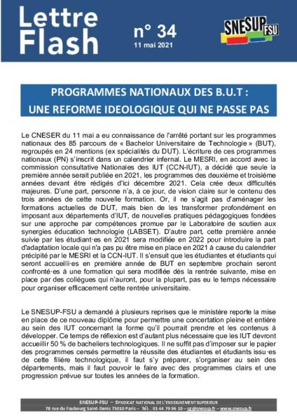 Programmes nationaux des B.U.T : une réforme idéologique qui ne passe pas - Lettre flash n°34 du 11 mai 2021