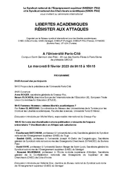 Jounée "Libertés académiques : résister aux attaques" - Mercredi 8 février 2023 à l'université Paris Cité Jounée "Libertés académiques : résister aux attaques" - Mercredi 8 février 2023 à l'université Paris Cité
