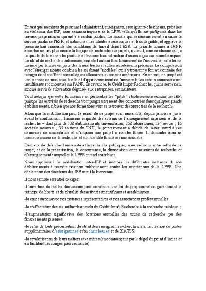 IEP de Lyon : Motion contre la LPPR votée par le conseil d'administration le 26 juin 2020 IEP de Lyon : Motion contre la LPPR votée par le conseil d'administration le 26 juin 2020