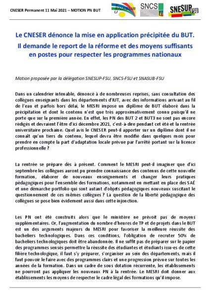 MOTION CNESER 11 mai 2021 - BUT Programmes nationaux MOTION CNESER 11 mai 2021 - BUT Programmes nationaux