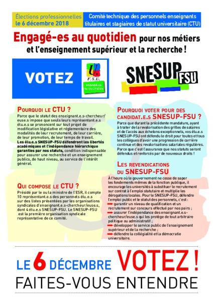 Scrutin CTU:  profession de foi  et liste SNESUP-FSU