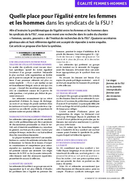 Quelle place pour l’égalité entre les femmes et les hommes dans les syndicats de la FSU ?