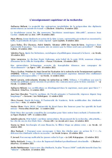 LA REVUE DE PRESSE NUMÉRIQUE DU SNESUP-FSU - Du 8 au 15 octobre 2021 - N° 116 LA REVUE DE PRESSE NUMÉRIQUE DU SNESUP-FSU - Du 8 au 15 octobre 2021 - N° 116