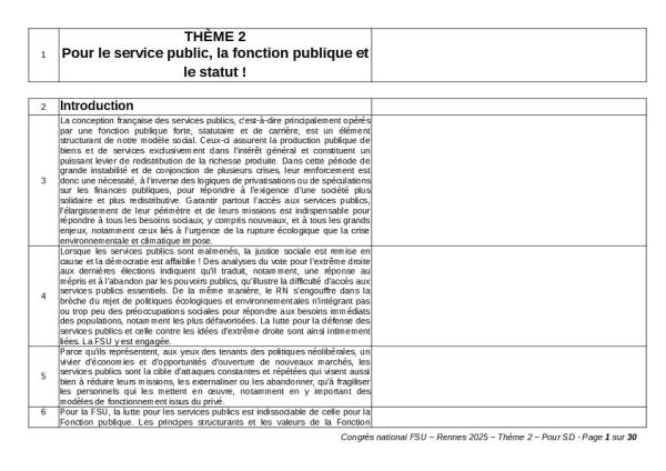 Congrès FSU - THÈME 2 : Pour le service public, la fonction publique et le statut !