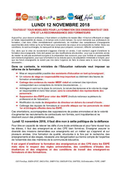 La Lettre FDE n° 2 - Novembre 2018 - ALERTE PRÉ RECRUTEMENTS : UNE RAISON SUPPLÉMENTAIRE, DE MANIFESTER LE 12 NOVEMBRE !